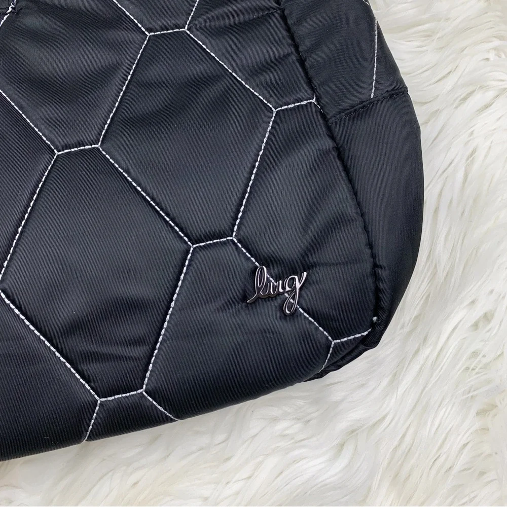 Lug Winger 2pc Hobo Bag Black Silver Stitch NEW Shoulder Crossbody Quilted Coin - Picture 4 of 9